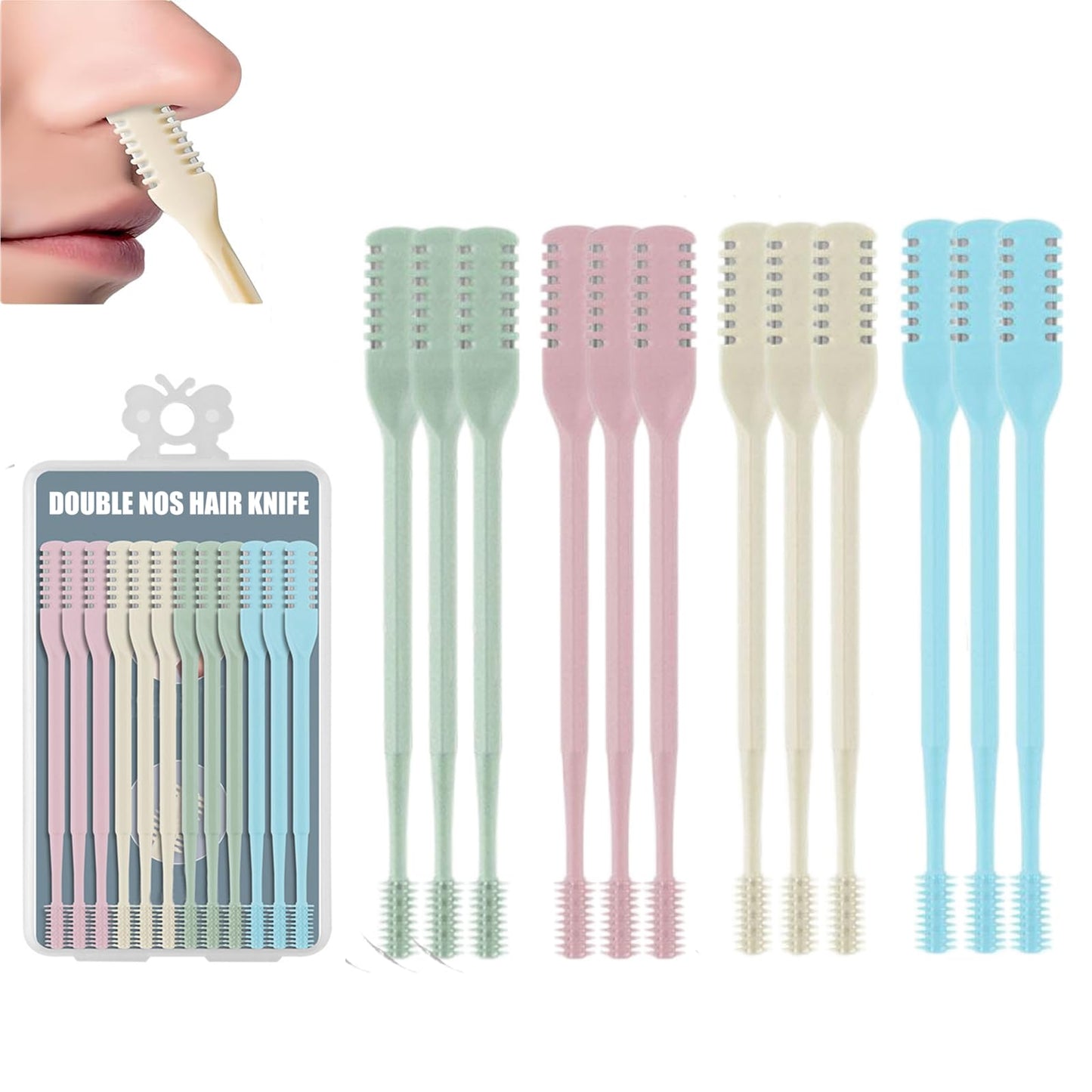 12Pcs Nose Hair Trimmer,2-in-1 Nasal Hair Cutter,Upgraded Manual 360° Rotating Nostril Hair Removal Tool Double Sided Nose Hair Blade for Women Men Personal Cleaning