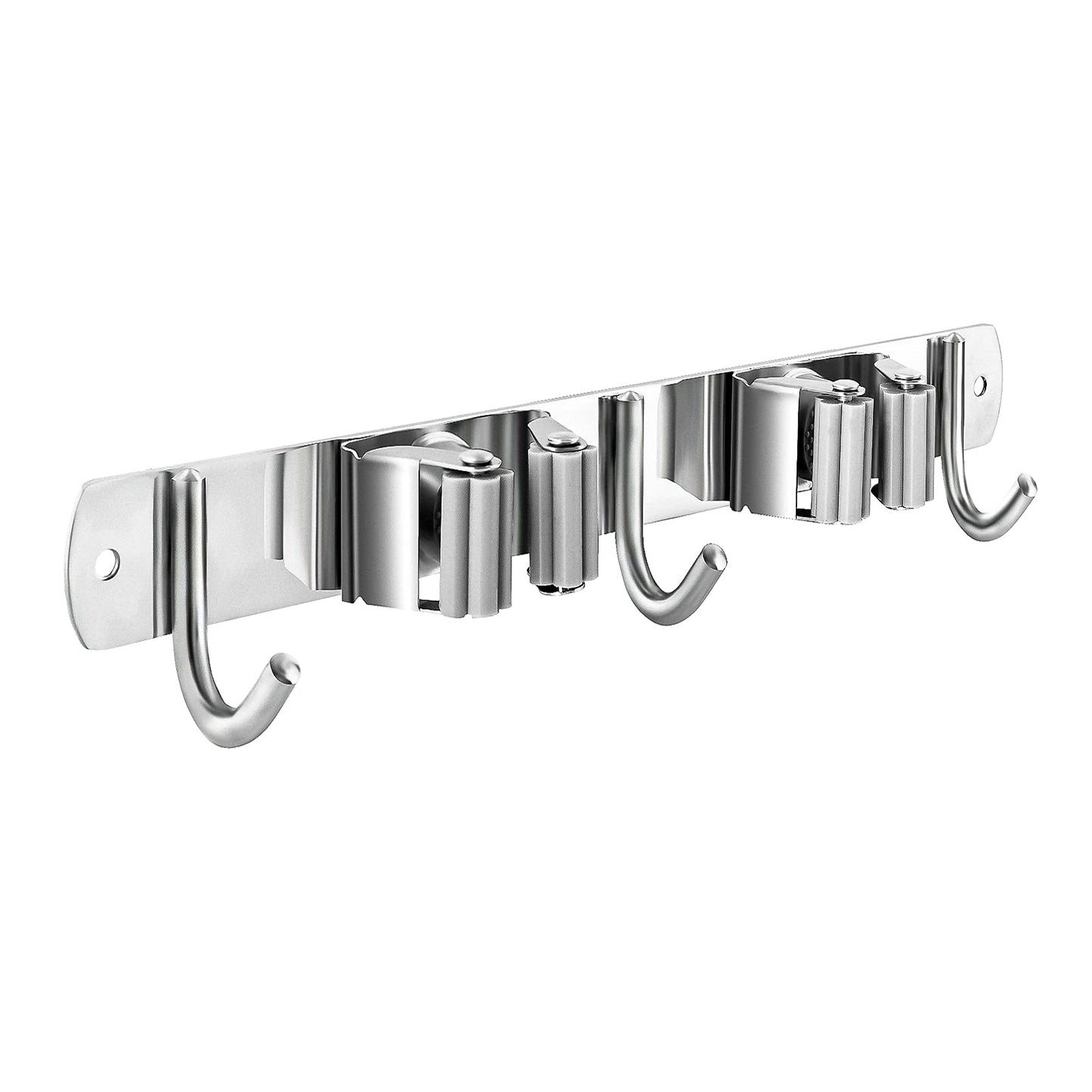 Nuulyycyi Broom and Mop Holder Wall Mounted, Broom Hanger Storage Rack, Stainless Steel Mop Hanger, Dustpan Holders with 2 Racks and 3 Hooks, Heavy Duty utility hooks for hanging brooms and mops