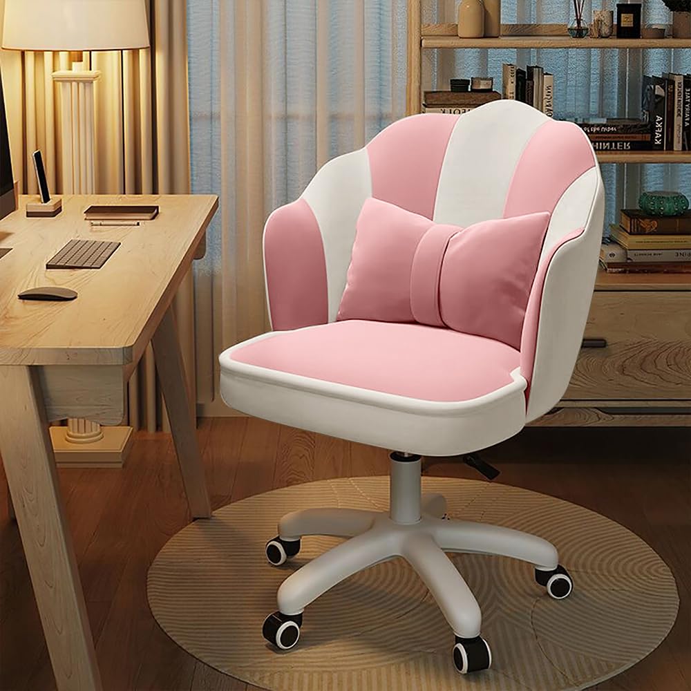 XUEGW Cute Petal Desk Chair Velvet Vanity Chair with Bow Cushion, Butterfly Home Office Chairs for Bedroom Computer Task Chairs with Back