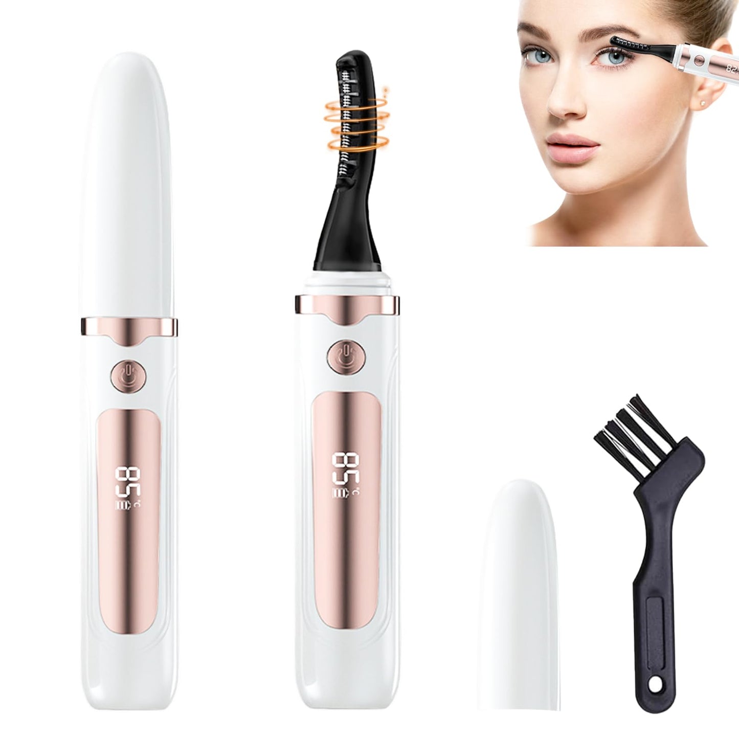 2025 Heated Eyelash Curler-USB Rechargeable Electric Eyelash Curler- Eyelash Curlers Heated 4 Temperature Modes Fast Heat Up Within 3s - 24 Hours Long Lasting- with Led Display for Women Girls (White)