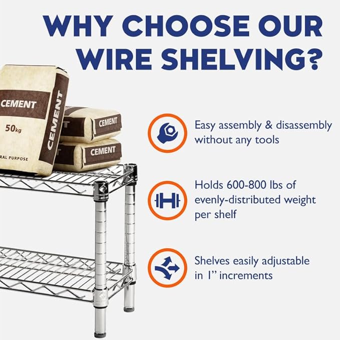 Shelving Inc. 14" d x 60" w Chrome Wire Shelving with 2 Tier Shelves, Weight Capacity 800lbs Per Shelf