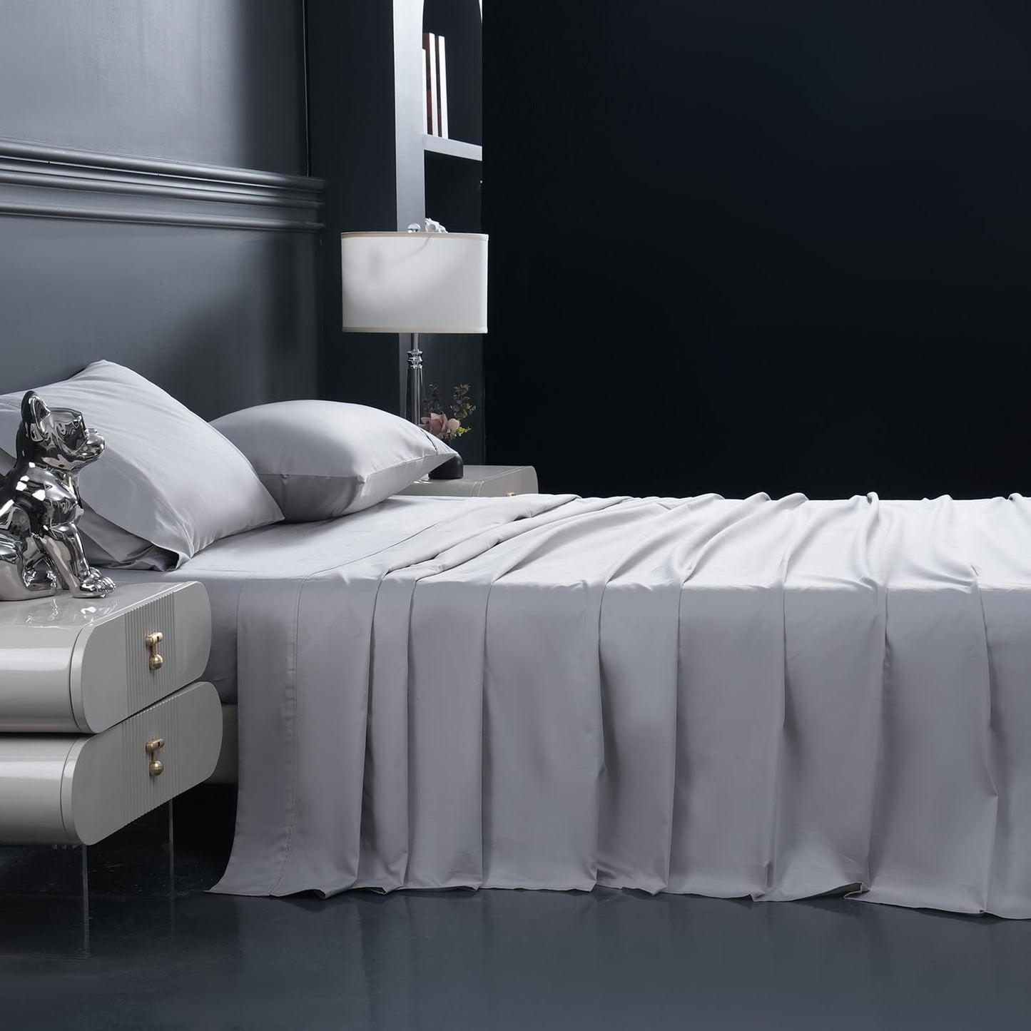Bedlifes 1200 Thread Count Egyptian Cotton Sheets King Size Set-100% Cotton Bed Sheets-Luxury Hotel Cooling Sheets-Breathable Soft Smooth-Sateen Weave-16 Deep Pocket-Silver Grey-King