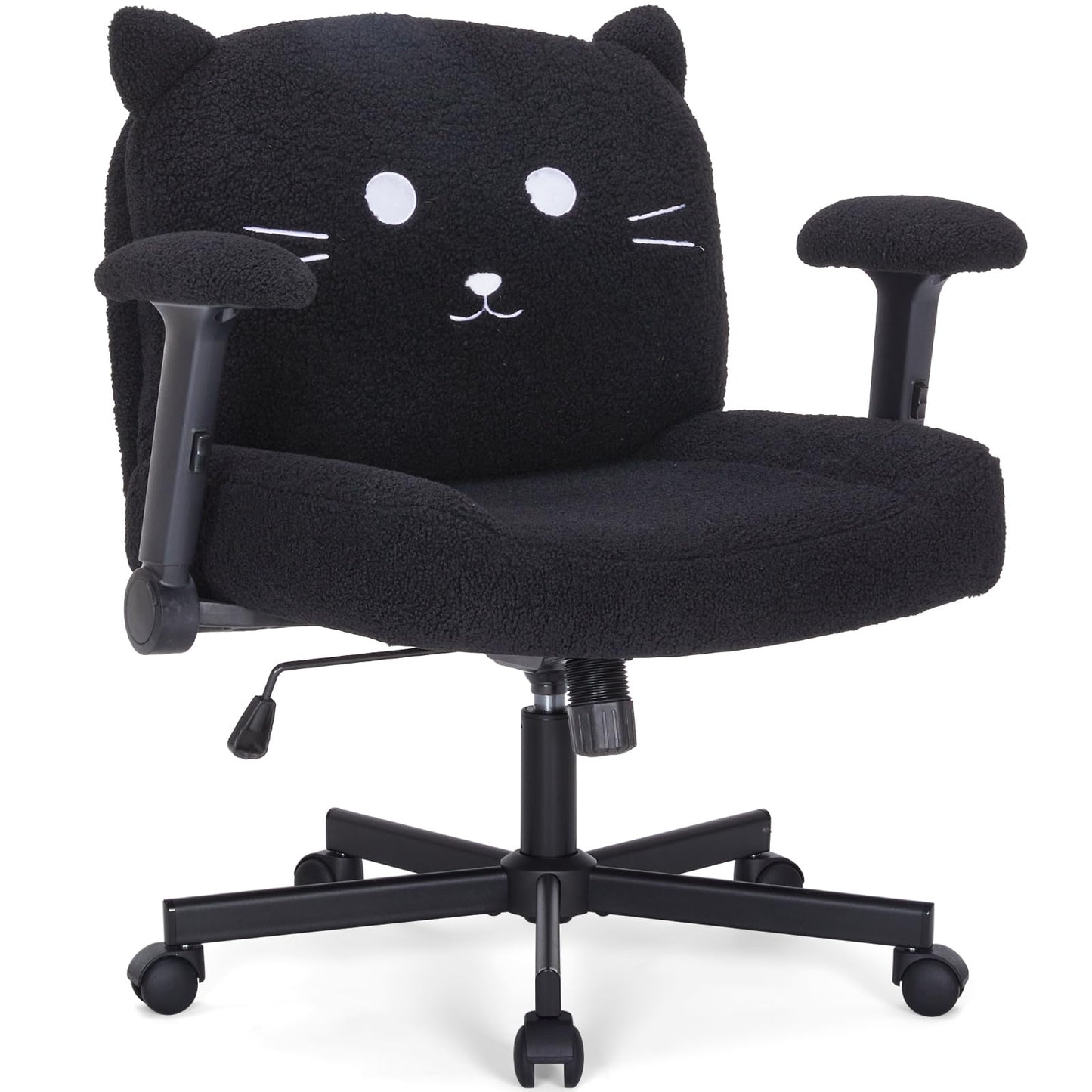 Sunchen Criss Cross Chair with Wheels and Arms, Cross Legged Office Chair with Wide Seat, Adjustable Cute Comfy Desk Chairs for Home Office, Bedroom, Vanity, Black