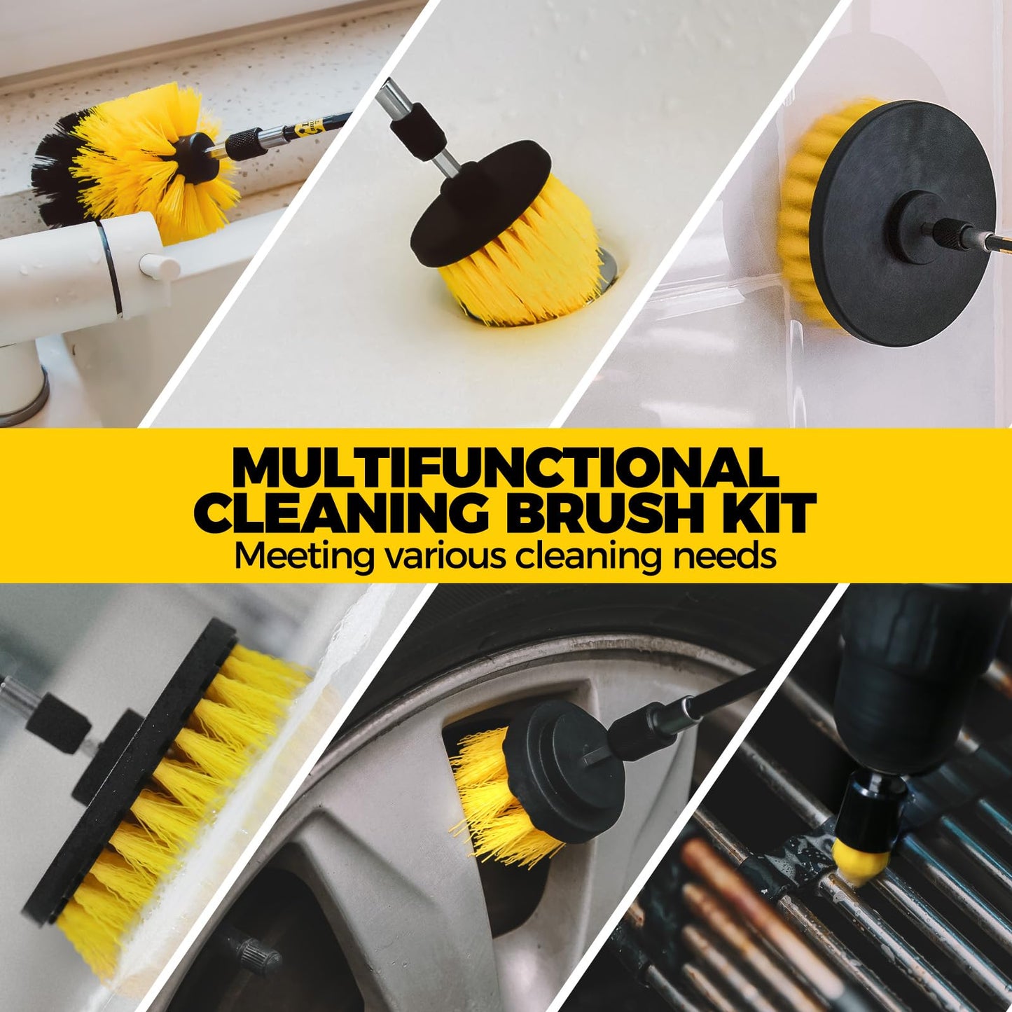 Holikme 23Pack Drill Brush Attachments Set, Scrub Pads & Sponge, Buffing Pads, Power Scrubber Brush with Extend Long Attachment, Car Polishing Pad Kit,Cleaning Supplies,Masonry Brushes,Scratch Brushes