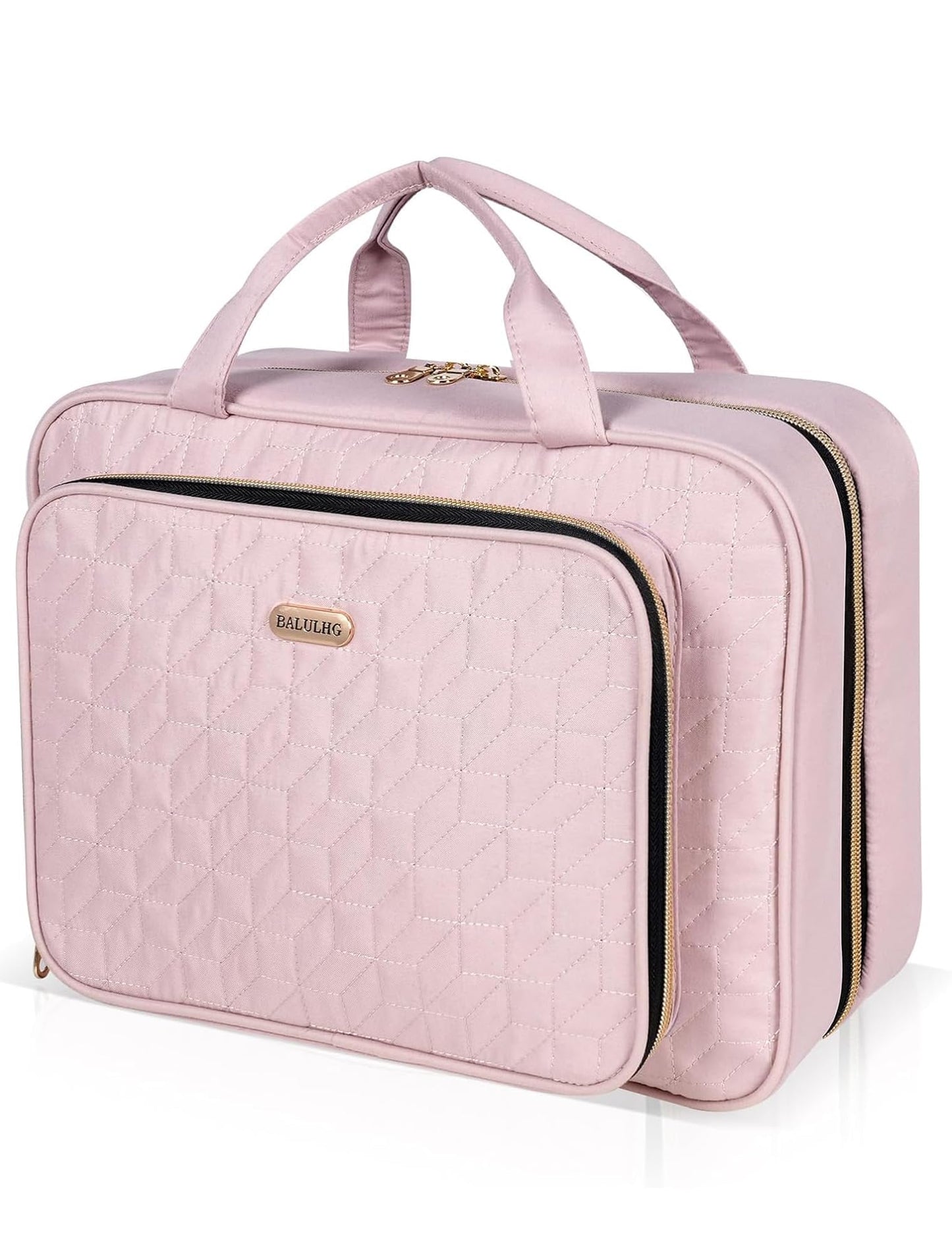 BALULHG Travel Hanging Toiletry Bag for Women, Water-Resistant Cosmetic Organizer with 4 Compartments & 360° Swivel Hook, TSA-Approved Makeup Bag for Shampoo, Full Sized Container, Toiletries (Pink)