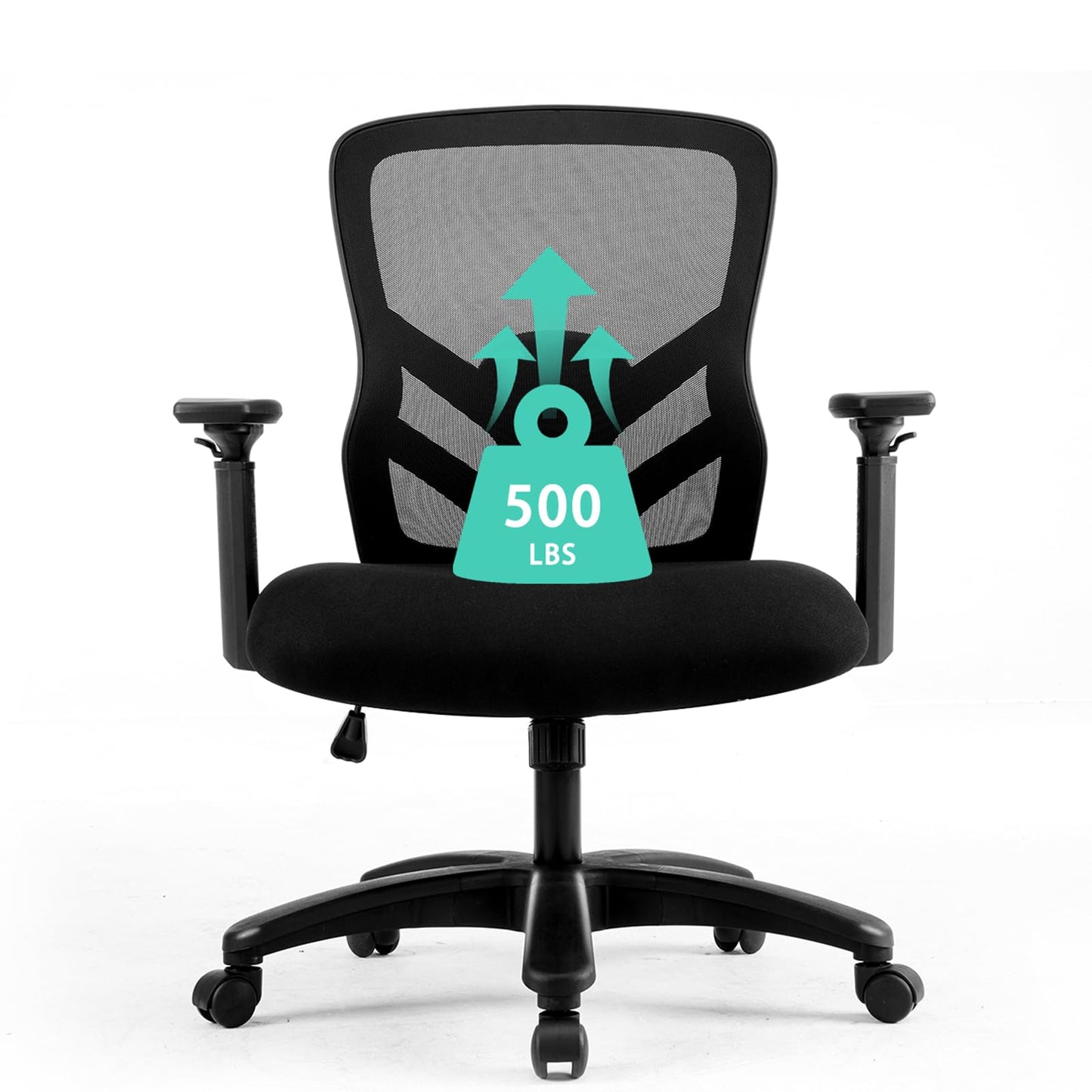 YFO Big and Tall Office Chair 500LBS - Computer Desk Chair with Adjustable Lumbar Support, Heavy Duty Ergonomic Mesh with 360 Rotation 4D Arm and Extra Wide Comfty Seat, Quiet Wheels for Adults