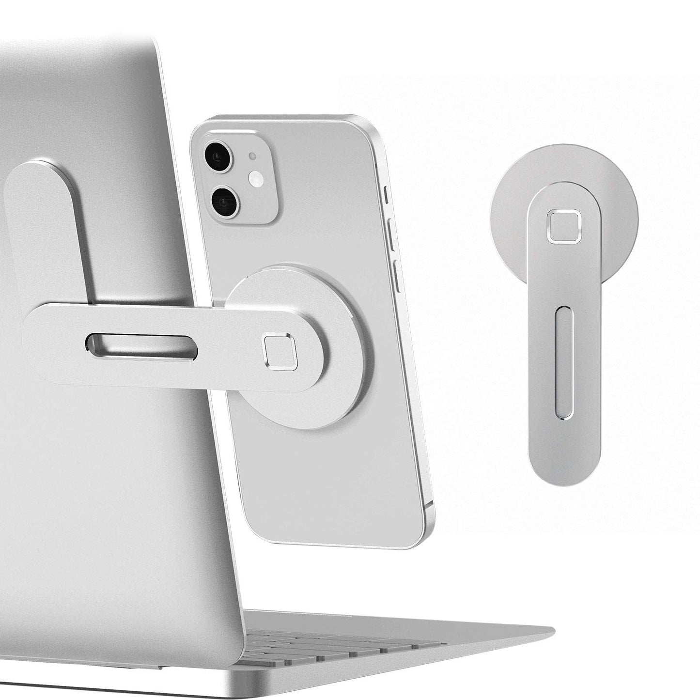 CloudValley Magnetic Phone Holder for Laptop Designed for iPhone 16/15/14/13/12 MagSafe, Adjustable Phone Monitor Side Mount, Slim Portable Foldable Computer Expansion Bracket, Silver