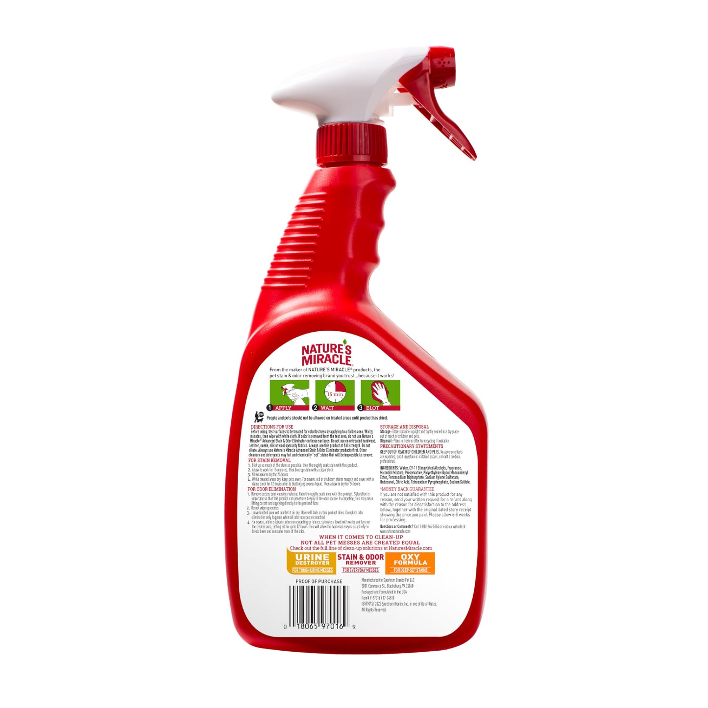 Nature’s Miracle Advanced Stain and Odor Eliminator Dog, 32 Ounces, Fresh Scent, Severe Mess Enzymatic Formula For Tough Pet Messes