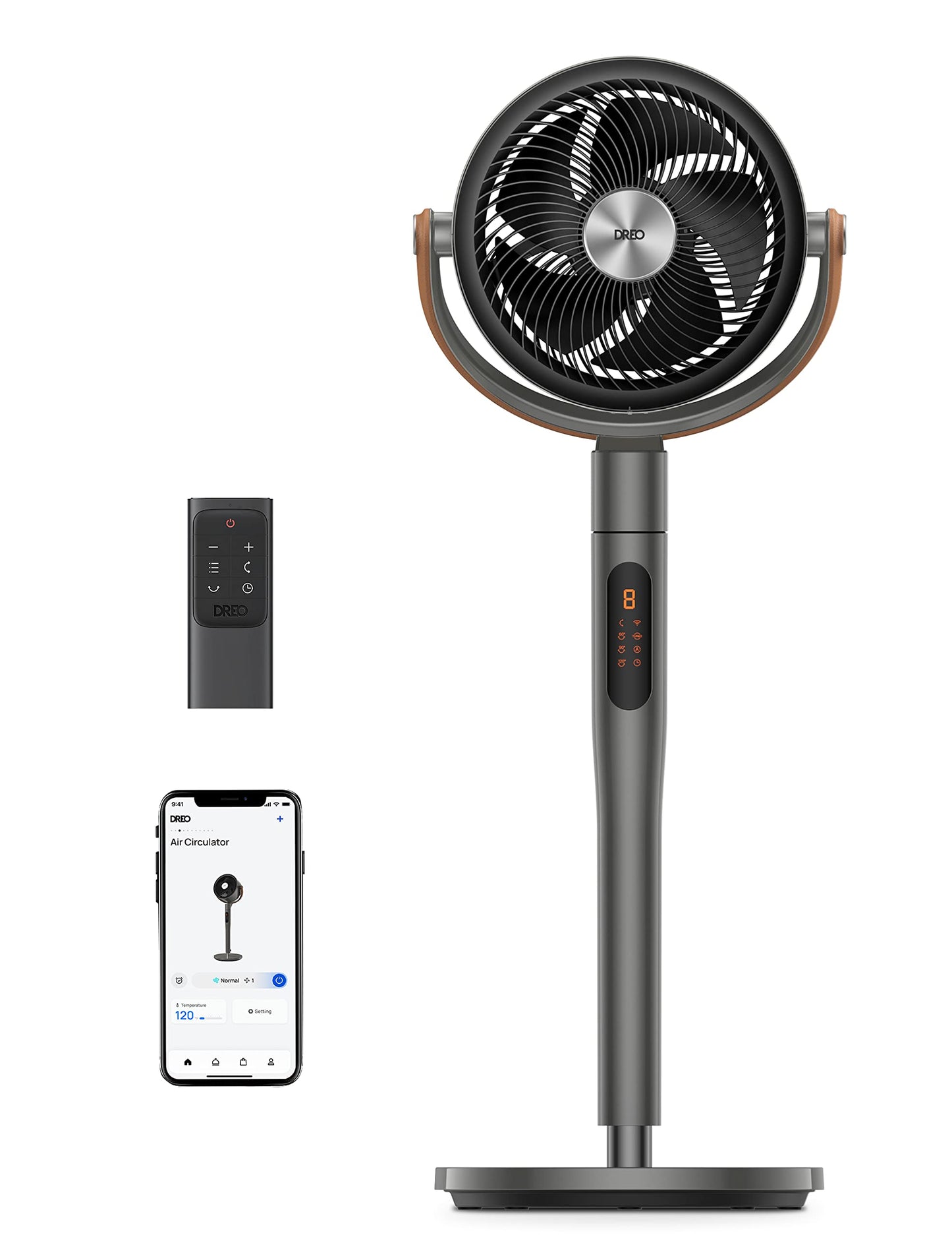 Dreo Smart Fan for Bedroom, 43'' Quiet Floor Fan for Room with Remote, 120ยฐ+105ยฐ Smart Oscillating Standing Fans with Wi-Fi/Voice Control, Works with Alexa/Google, 6 Modes, 8 Speeds, Grey