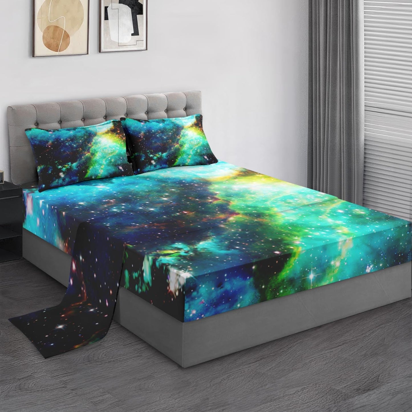 Pamnest Twin Size Bed Sheet Sets, Galaxy Blue Star Soft Microfiber 3 Pcs Bedding Sets for Kids and Adults Bedroom Bed Decor, Science Space Astrology Flat, Fitted Sheet and Pillowcases