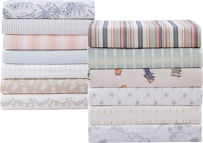 Tommy Bahama - King Sheets, Cotton Percale Bedding Set, Crisp & Cool, Stylish Bedding Set (Pen and Ink Palm Blue, King)(USHSA01035855)