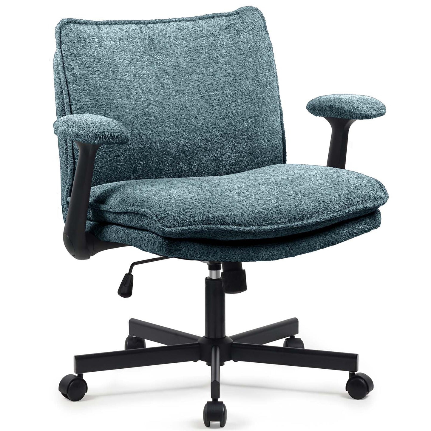 Kassipo Criss Cross Legged Office Chair with Wheels and Flip-Up Arms, Upholstered Criss Cross Desk Chair, Wide Seat Chairs for Home Office, Vanity, Apartment, Green