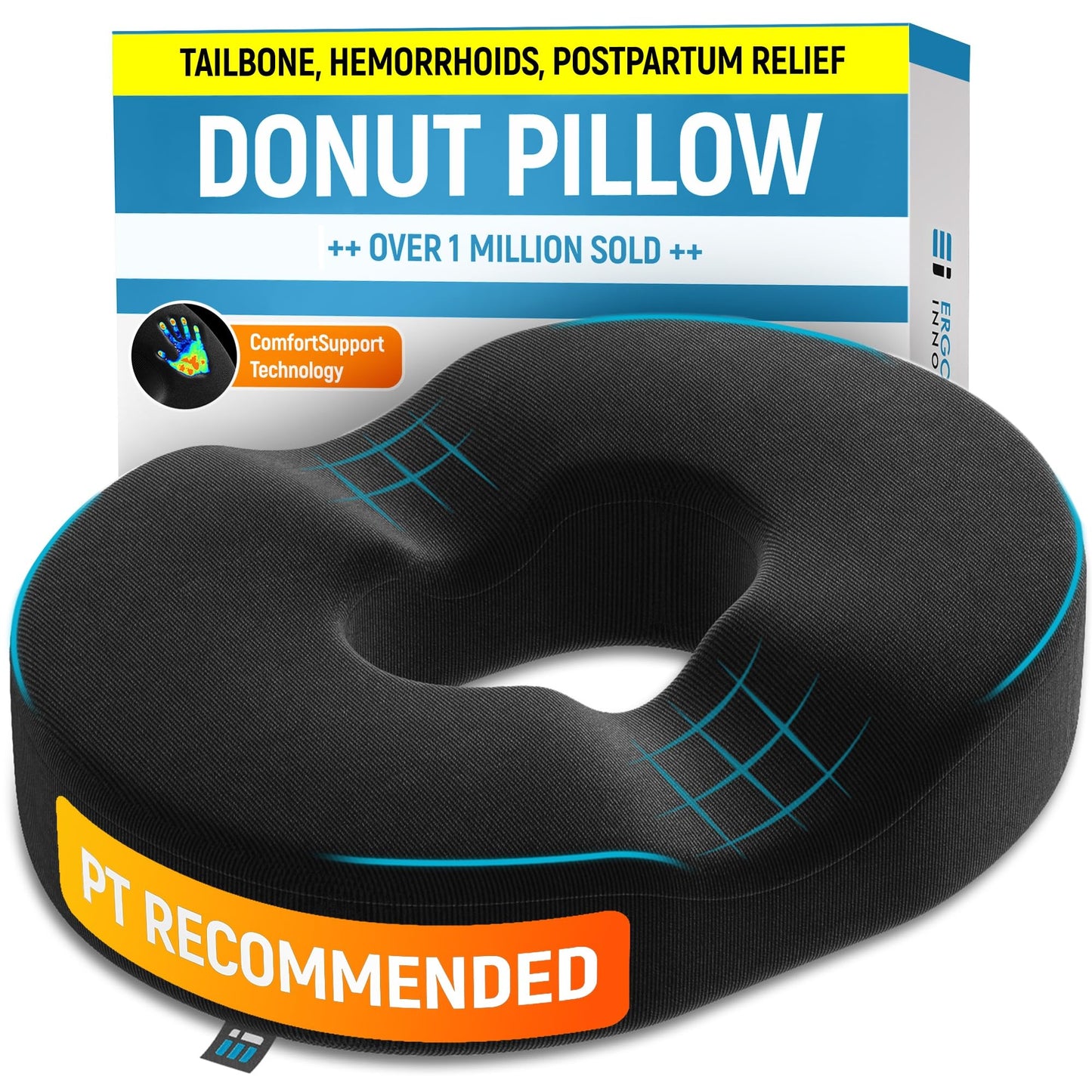 PT ENDORSED Donut Pillow Seat Cushion for Tailbone Pain Relief, Hemorrhoid Pillow for Sitting, Donut Cushion Post Surgery, Lifting Cushions for Postpartum Pregnancy, Coccyx, Bed Sores, Butt Pillows