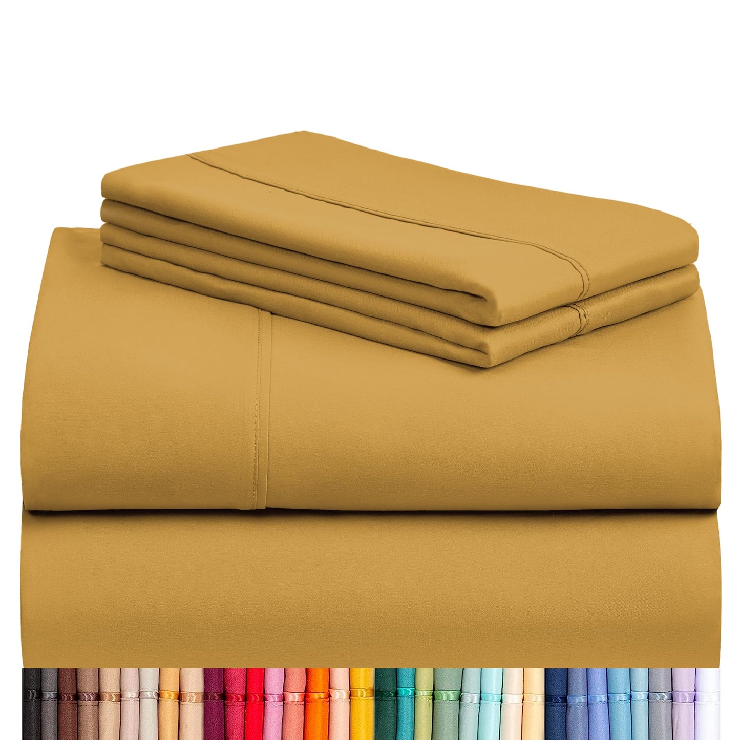 LuxClub 4 PC California King Sheet Set, Breathable Luxury Bed Sheets, Deep Pockets 18" Wrinkle Free Cooling Sheets Machine Washable Hotel Bedding Silky Soft - Medallion Gold Cal King