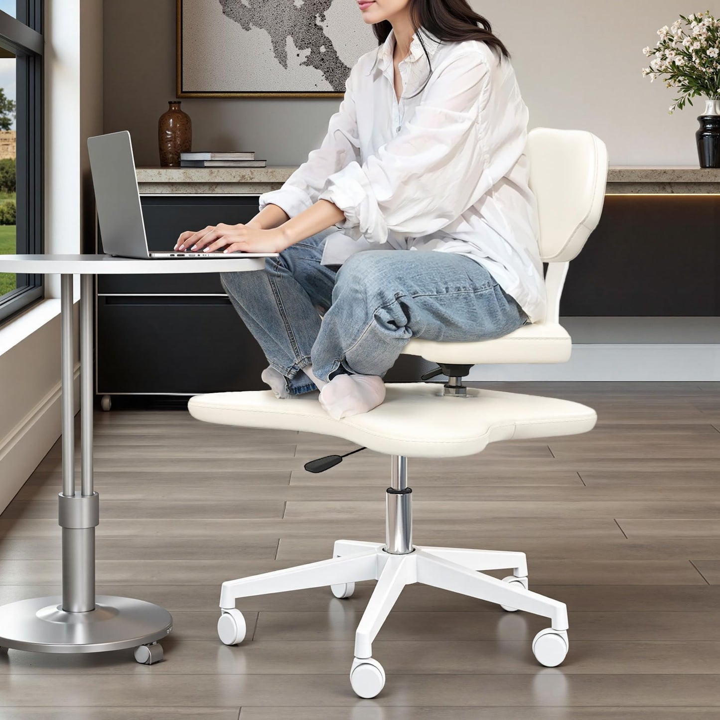 YUKSAL Cross Legged Office Chair with Wheels, Criss Desk Home Meditation, Yoga ADHD Ergonomic Kneeling with Lumbar Support and Adjustable Height Stool