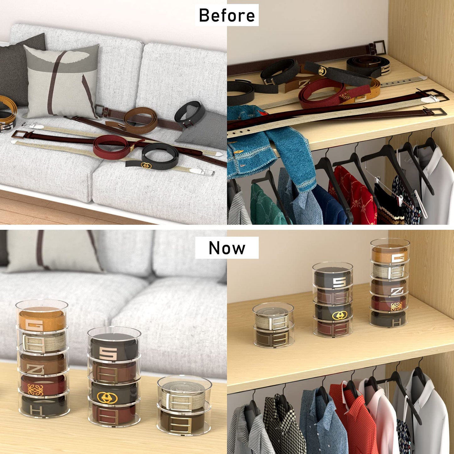 FEMELI Belt Organizer, Acrylic Display Case with 5 Layers Storage Holder for Belt, Watches and Other Accessories