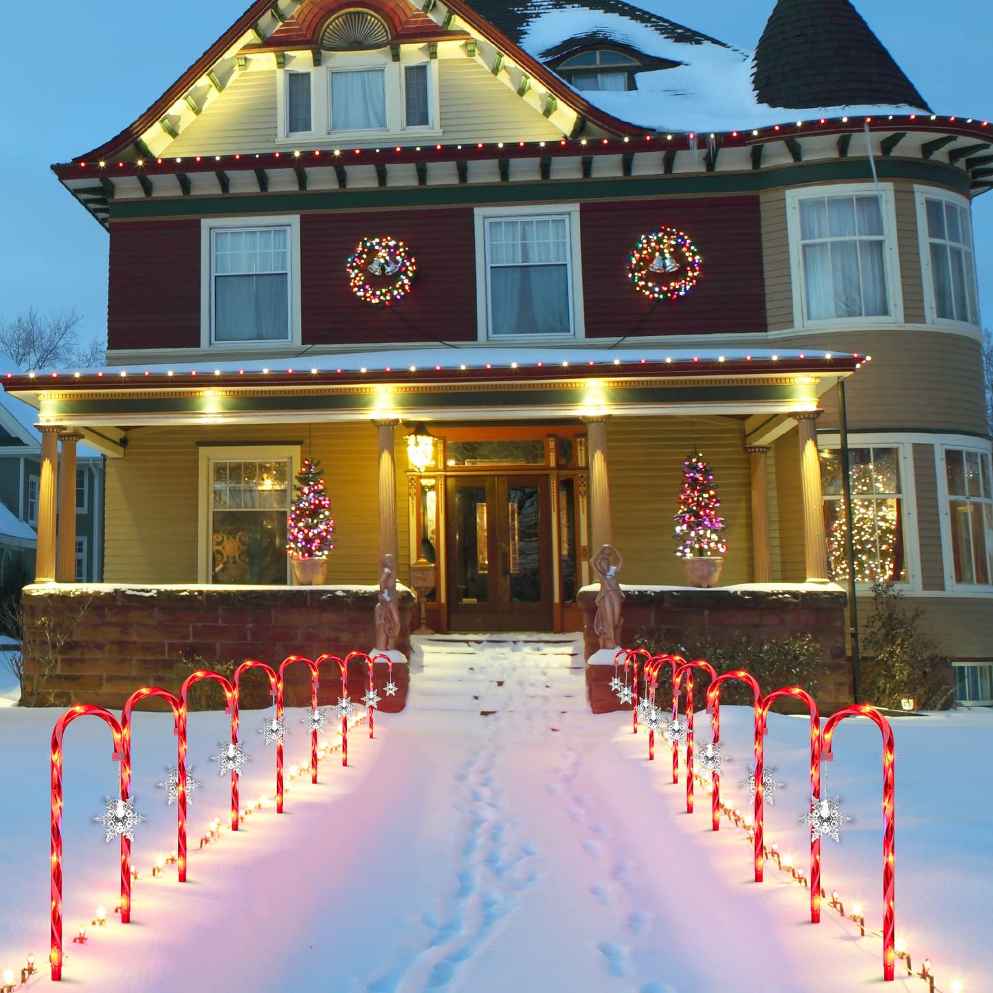 GLOWNOVA 16 Pack 15inch Candy Cane Lights,Twinkle Christmas Candy Cane Pathway Markers, Xmas Pathway Lights Outdoor for Walkway Garden Lawn Holiday Decorations