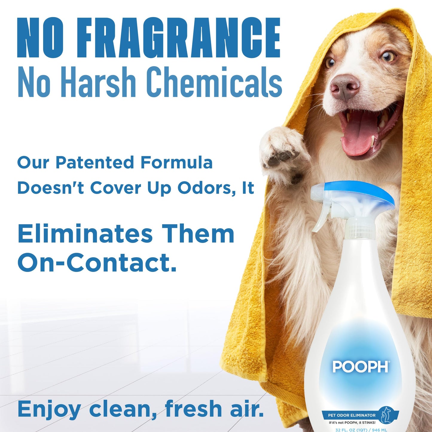 Pooph Pet Odor Eliminator, 32oz Spray, 2-Pack - Dismantles Odors on a Molecular Basis, Dogs, Cats, Freshener, Eliminator, Urine, Poop, Pee, Deodorizer, Natures, Puppy, Fresh, Clean, Furniture, Potty
