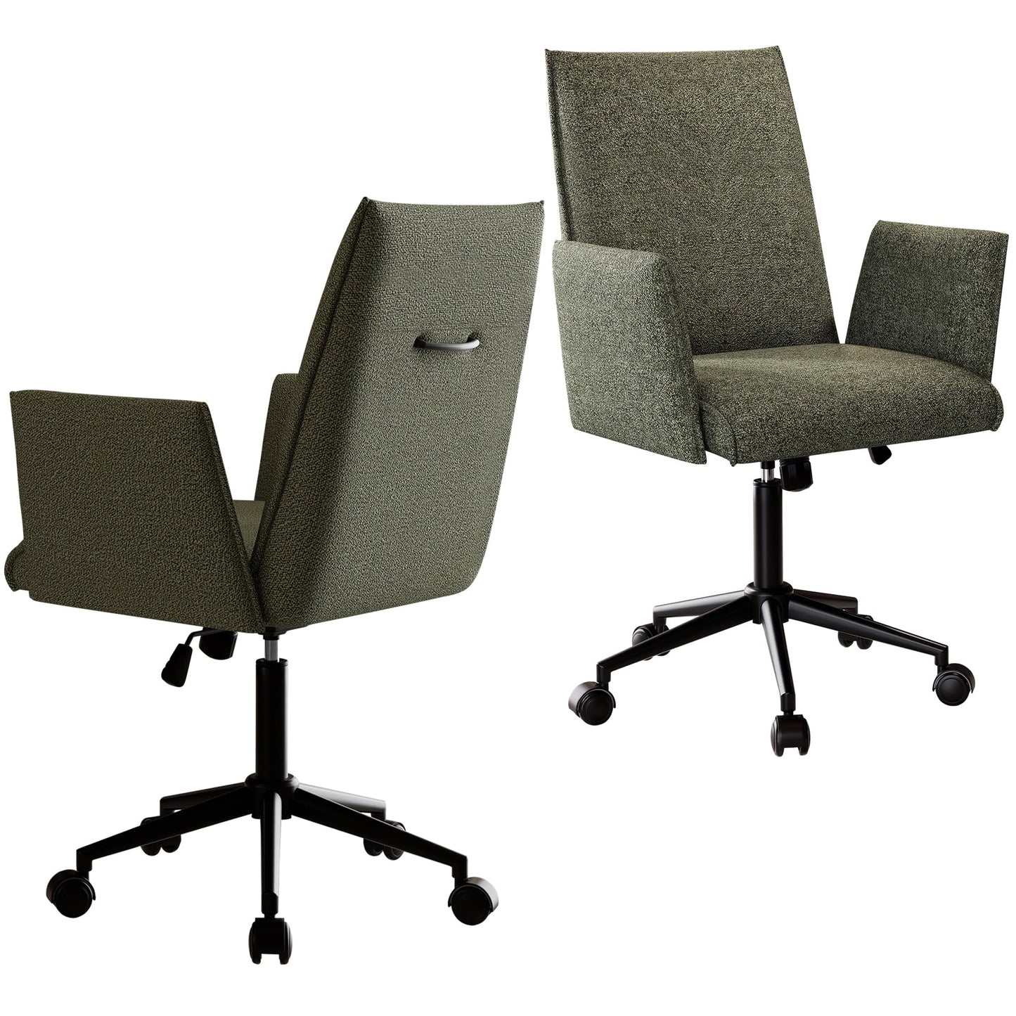 Kidol & Shellder Ergonomic Home Office Desk Chair with Wheels Wide Upholstered Adjustable Swivel Vanity Chair with High Back Mid-Century Modern Rolling Task Chair with Arms Comfy Cute for Sewing Green