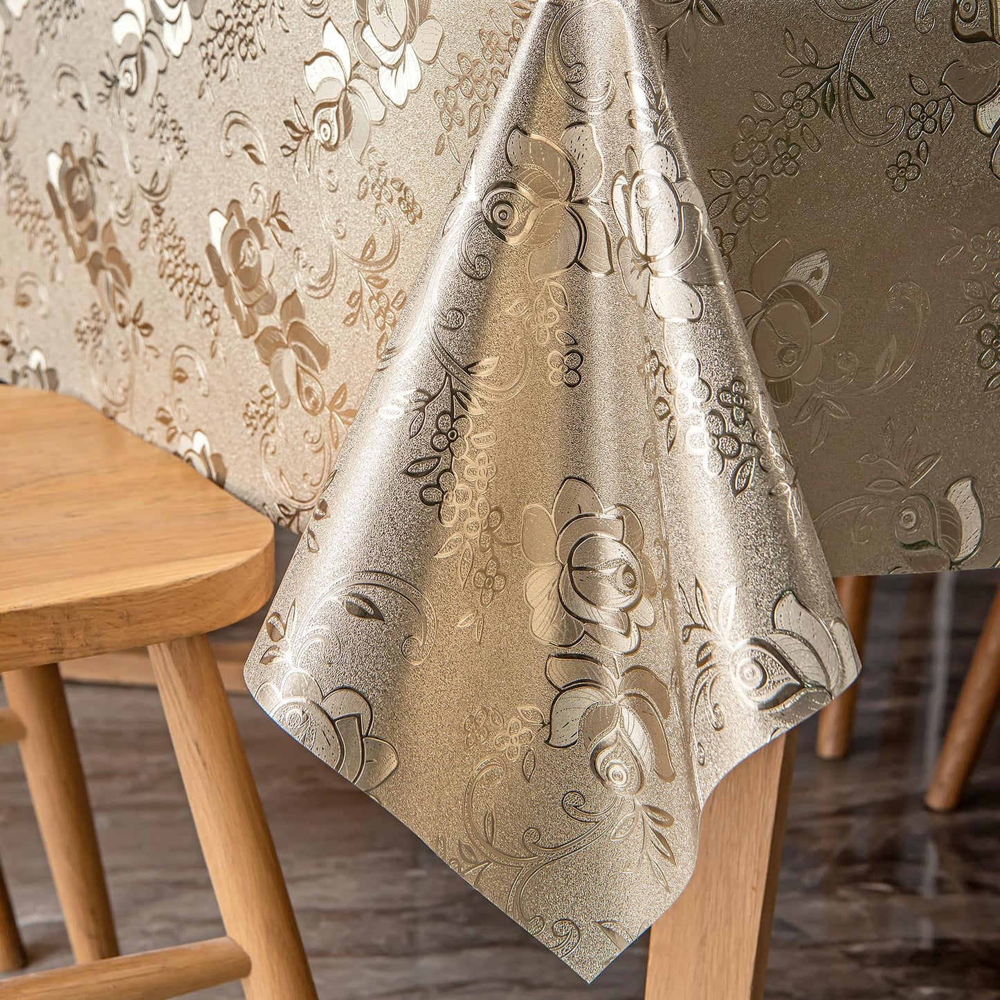 FAVE Gold Tablecloths Vinyl Table Cloth for Kitchen Dining Table Wipeable PVC Tablecloth Cover for Wedding, Banquet, Birthday, Party, Restaurant Decoration(Gold,55”x87”)