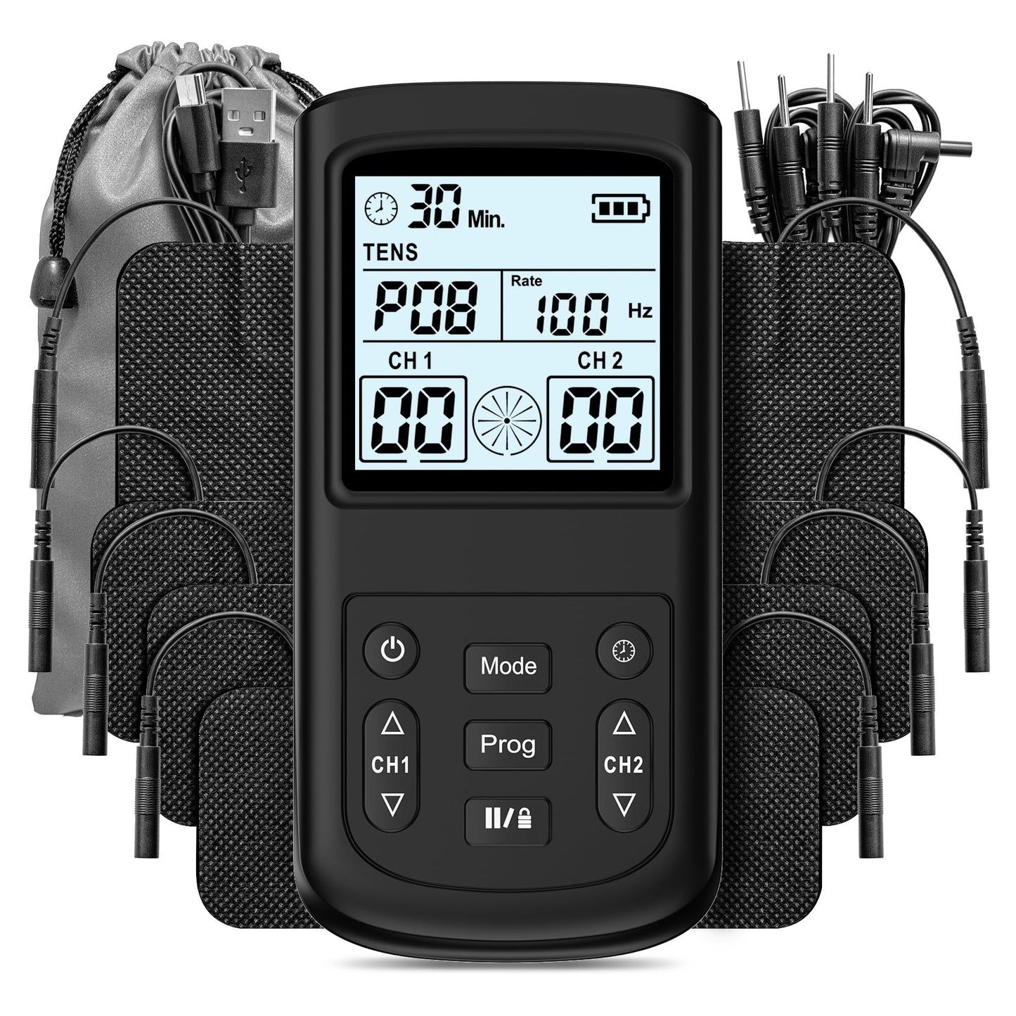 Graphtool 3-in-1 TENS Unit Muscle Stimulator, 28 Modes TENS Unit for Pain Relief, EMS Massage Machine, with 8 TENS Pads Muscle Massager