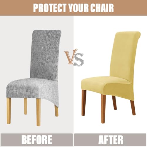 Lussenwert Velvet Dining Chair Covers Stretch XL/Oversized Chair Covers for Dining Room Set of 6 Parsons Chair Slipcovers Removable Washable Chair Seat Protector for Kitchen Banquet, Lemon-Yellow