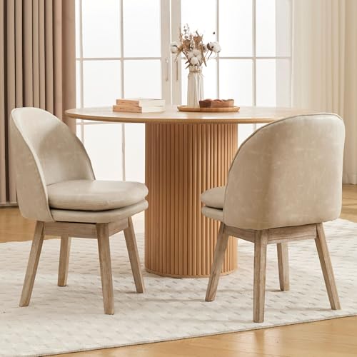 Wahson Upholstered Dining Chairs Set of 2, Modern Faux Leather Dining Room Chairs with Solid Wood Legs & Double-Padded Seat, Swivel Accent Desk Chair for Kitchen Dining Room Restaurant - Pebble Grey