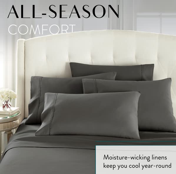 Danjor Linens Bed Sheet Set Queen Size for Hot Sleepers, Hotel Premium Sheets with 4 Pillowcases, Lightweight Brushed Microfiber Deep Pockets, Breathable Cooling 6 Piece Bedding Sets, Gray