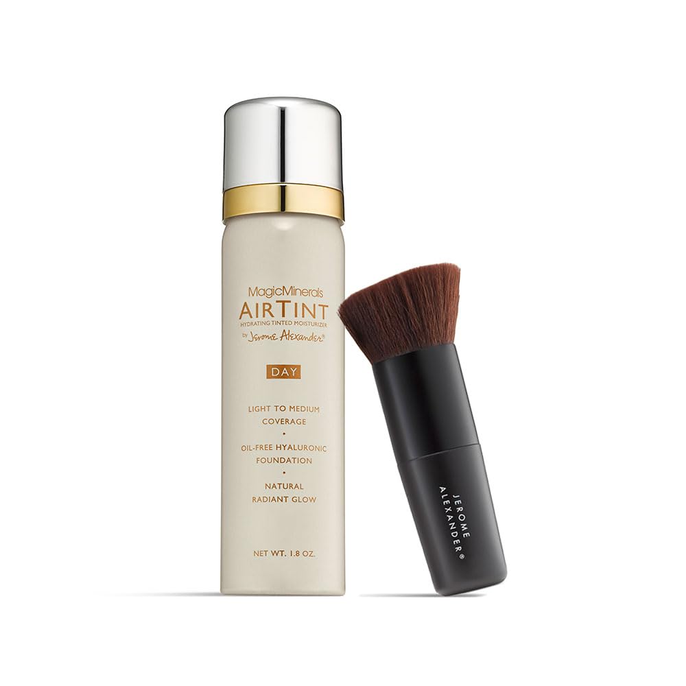 Jerome Alexander MagicMinerals AirTint Tinted Moisturizer AirBrush Spray Light | Tinted Moisturizer Spray with Anti-Aging Ingredients | Bright Medium |2PC