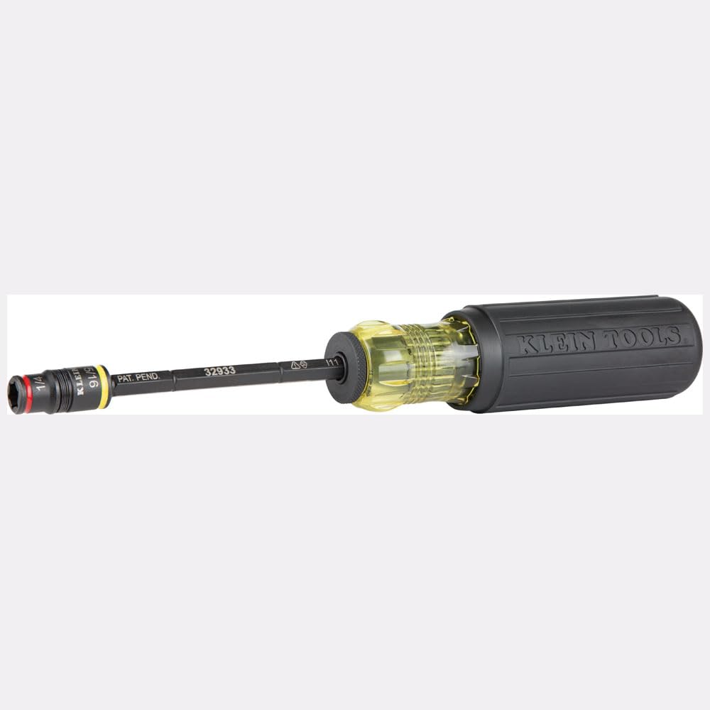 Klein Tools 32910 Impact Driver, 7-in-1 SAE Impact Socket Set with Handle, Flip Socket with 1/4, 5/16, 3/8, 7/16, 1/2 and 9/16-Inch Nut Driver Sizes and 1/4-Inch Bit Holder