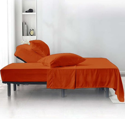 4 Piece Split Top California King 1000 Thread Count 100% Egyptian Cotton 18" Inch Deep Pocket Bed Sheet Set Adjustable Flex Top California King Size Split Down 34" from The top - Burnt Orange Solid