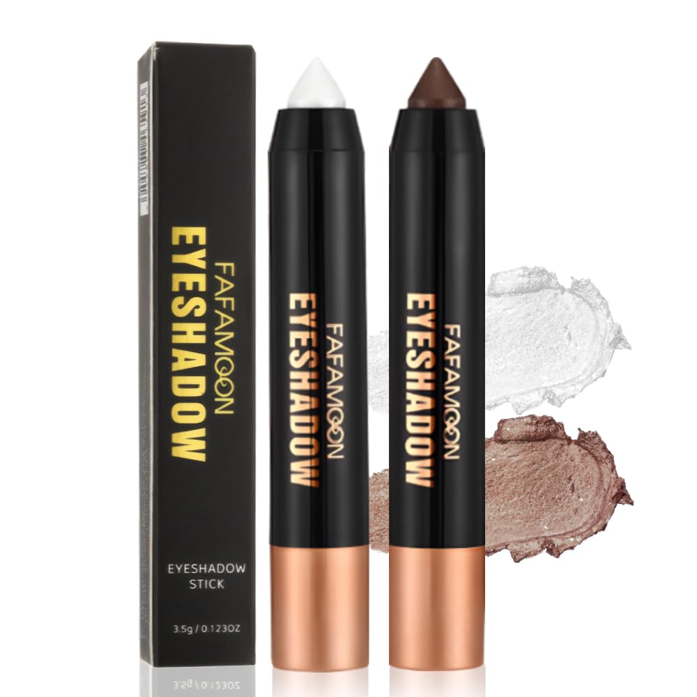 2Pcs Monochrome Cream Shimmer Glitter Eyeshadow Pencil Stick for Women, Eye Shadow Eyeliner Pencil Sticks Makeup, sombras para ojos, Waterproof, Vegan & Cruelty-Free, (02+06, 2Pcs)
