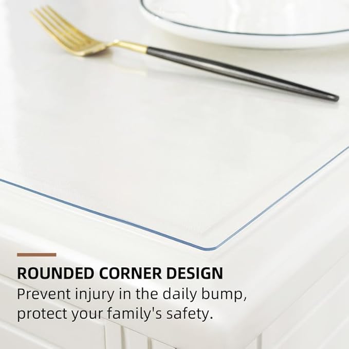 Warmstar Clear Table Cover Protector 44 x 90 Inch,1.5mm Thick Plastic Table Cover Rectangle,PVC Clear Table Protector,Desk Protector Mat for Kitchen, Dresser, Writing Desk，Dining Room Table