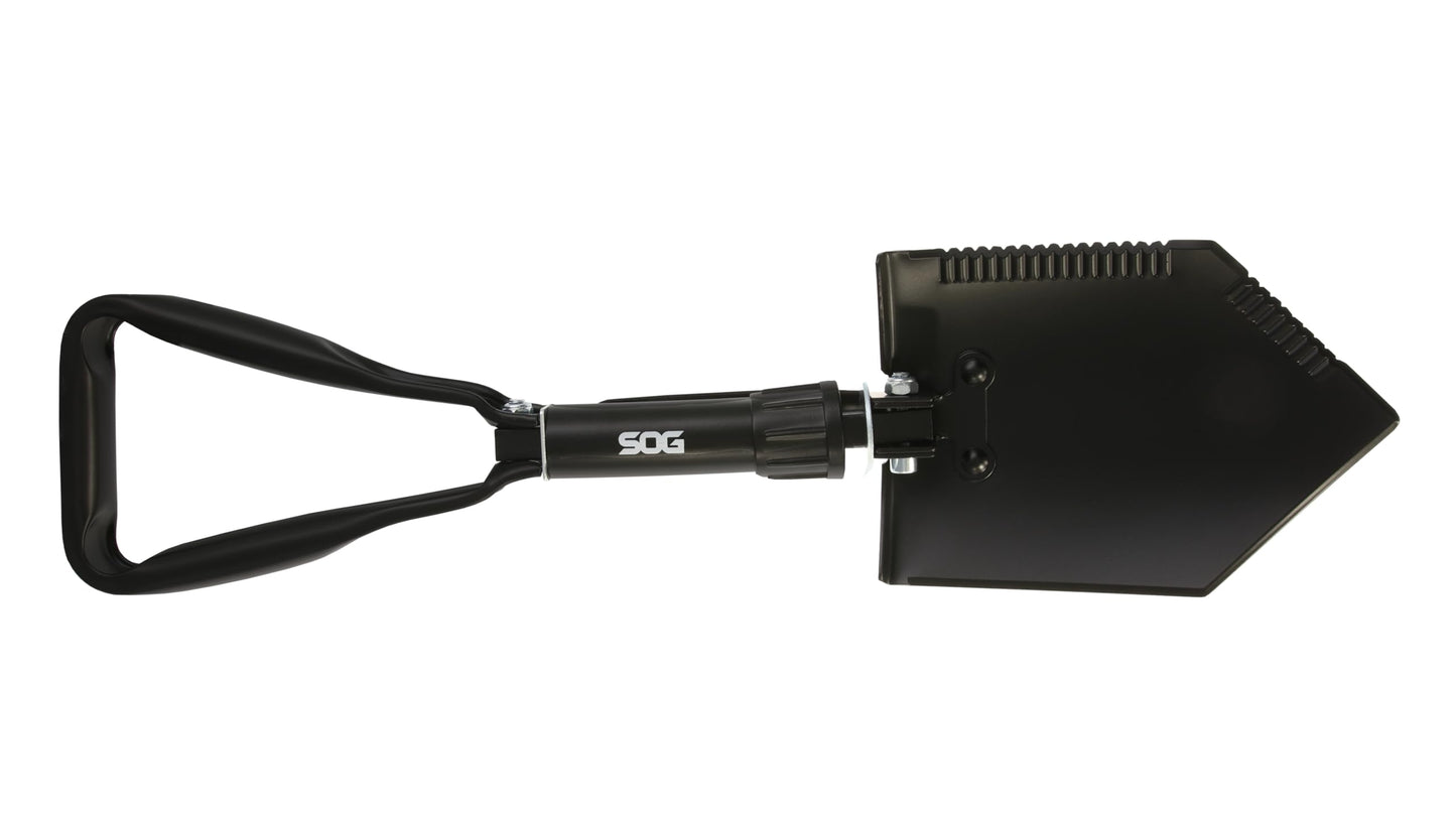 SOG Entrenching Tool- 18.25 Inch Folding Survival Shovel with Wood Saw Edge and Tactical Shovel Carry Case- Black (F08-N)