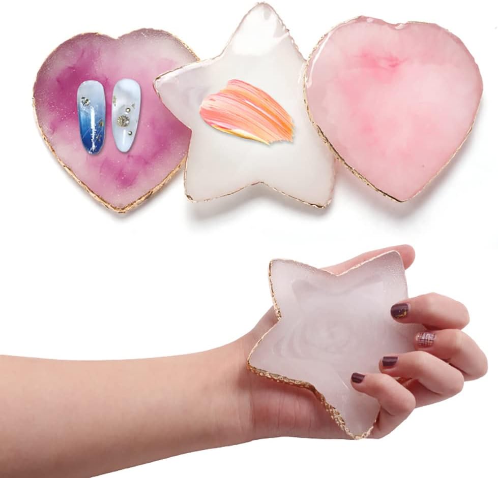 Heart Shape Resin Palette Nail Art Painting Palette Nail Design Palette Gold Edge Nail Holder Makeup Display Board Manicure Tool Pink
