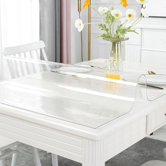 Warmstar Clear Table Cover Protector 40 x 84 Inch,1.5mm Thick Plastic Table Cover Rectangle,PVC Clear Table Protector,Desk Protector Mat for Kitchen, Dresser, Writing Desk，Dining Room Table