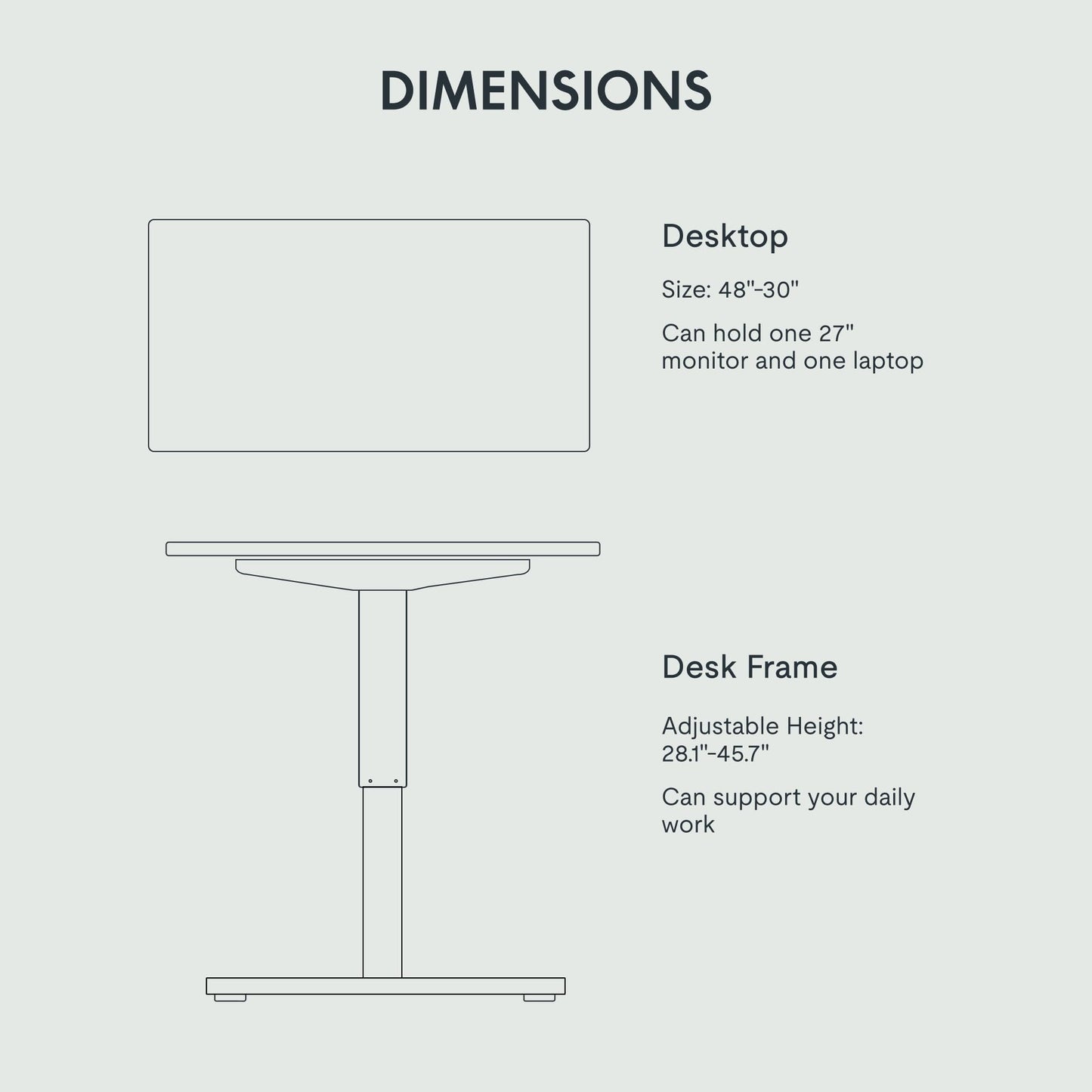 FLEXISPOT EN1 Whole Piece Standing Desk 48 x 30 Inches Height Adjustable Electric Sit Stand Home Office Desks (Black Frame + Black top,2 Packages)