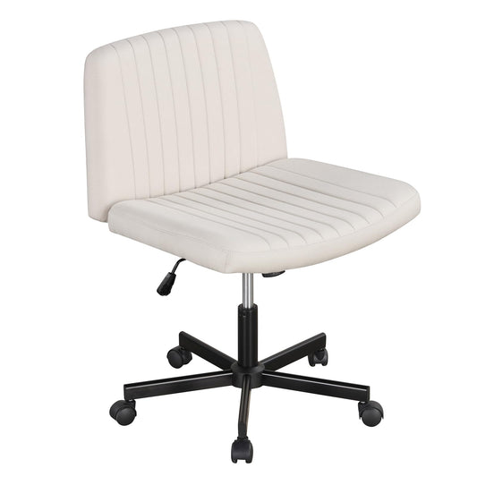 GOFLAME Criss Cross Office Chair with Wheels, Swivel Cross Legged Desk Chair with Wide Padded Seat, Rocking Function and Adjustable Height, Rolling Armless Computer Task Chair for Home Office, Beige