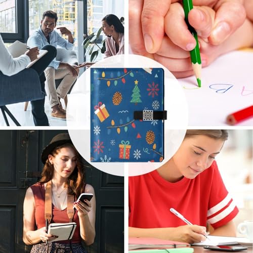 DIGTIA Christmas Pattern with Gifts PU Leather Notebook A5 Binder 6 Ring Refillable Journal with Magnetic Buckle Closure Loose Leaf Travel Office Planner Budget Binder Notepad Portfolio,