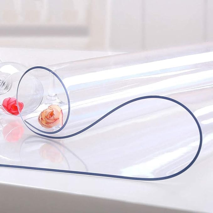 NECAUX Custom Multi-Size 1.5mm Thick Clear PVC Table Cover Protector - 42 x 68 Inch Eco Plastic Vinyl Rectangle Office Desk Top Pad Cover Glass Wood Dining Coffee End Tabletop Protective Pad