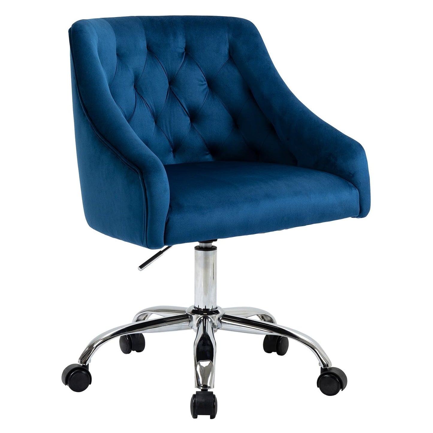 MOJAY Velvet Office Swivel Chair, Vanity Fabric Desk Pretty Fancy Gold Office Chairs for Girls, 360°Swivel Height Adjustable Reception Chair (Navyblue)