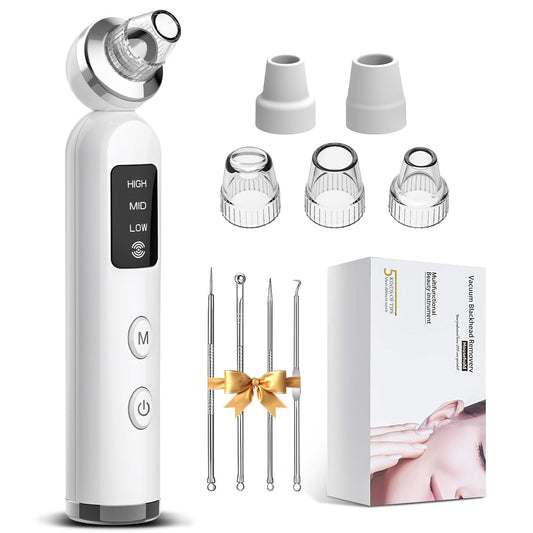 VitalEveRev Blackhead Remover Pore Vacuum – Electric Pore Cleaner for Face and Nose, 3 Suction Levels, 5 Probes, Rechargeable Black Head Remover for Nose with Filter Pads