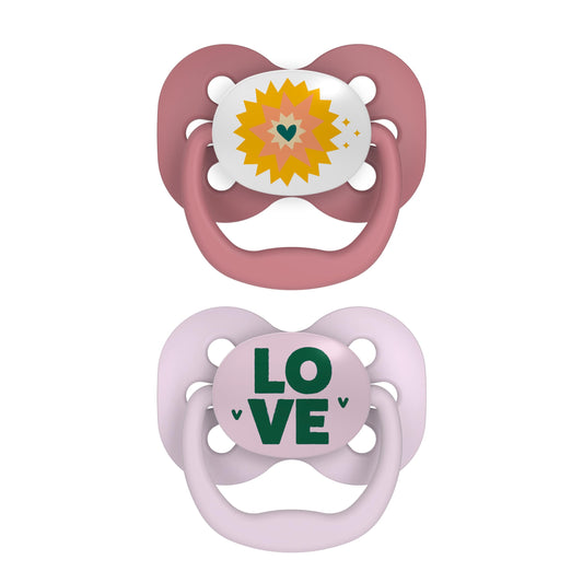 Dr. Brown's Advantage Baby Pacifier, Fully Symmetrical Soother with Soft Silicone Bulb, Lavender Love, 0-6m, BPA Free, 2 Pack