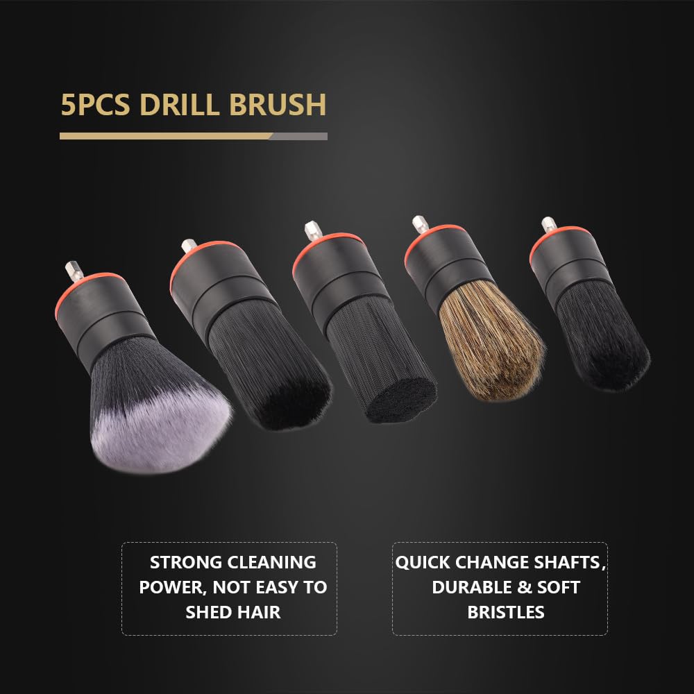 SPTA 5Pcs Car Detail Drill Brush Attachment Head Set for Cleaning Interior or Exterior, Used on Electric Drill, Electric Driver