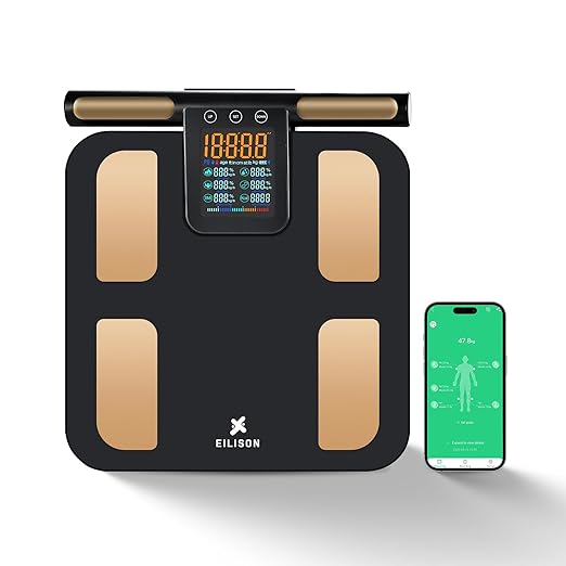 EILISON 8-Electrode Body Fat Scale with BIA Technology, Digital Bathroom Scale Full Body Composition Analyzer with 32 Metrics, Smart BMI Weight Scale with Bluetooth App, Touchscreen, 396lbs (Black)