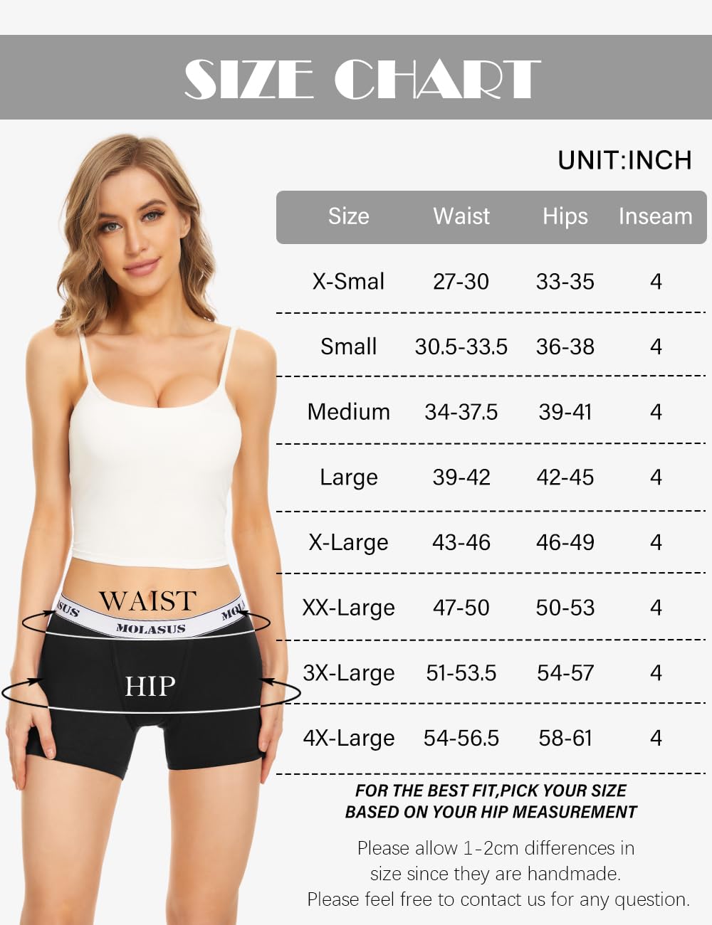 Molasus 4.5" Inseam Womens Trunks Underwear Soft Cotton Boxer Briefs Ladies Anti Chafing Boy Shorts Panties Pack of 4