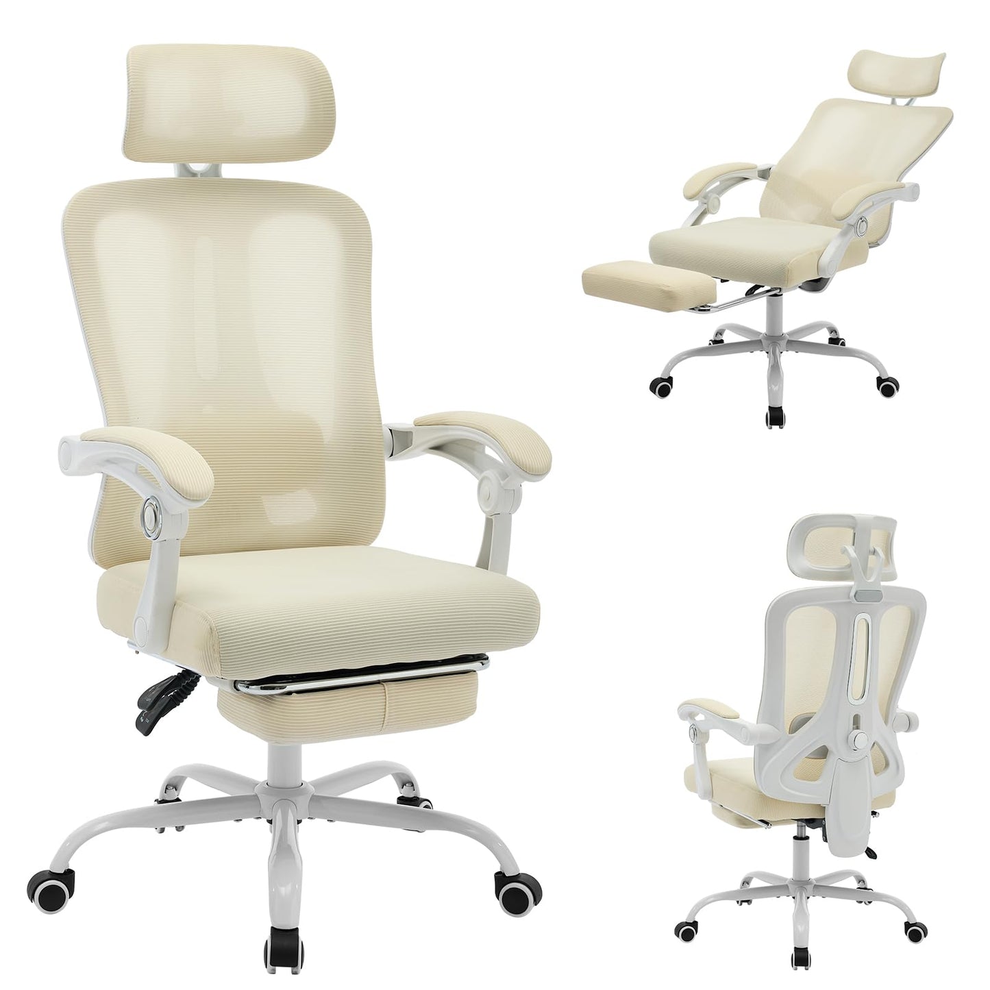 Ergonomic Office Chair - Home Desk Chair with Footrest, High-Back Mesh Swivel Chair with Adjustable Lumbar Support Headrest, Computer Rolling Task Chairs for Home, Gaming Room