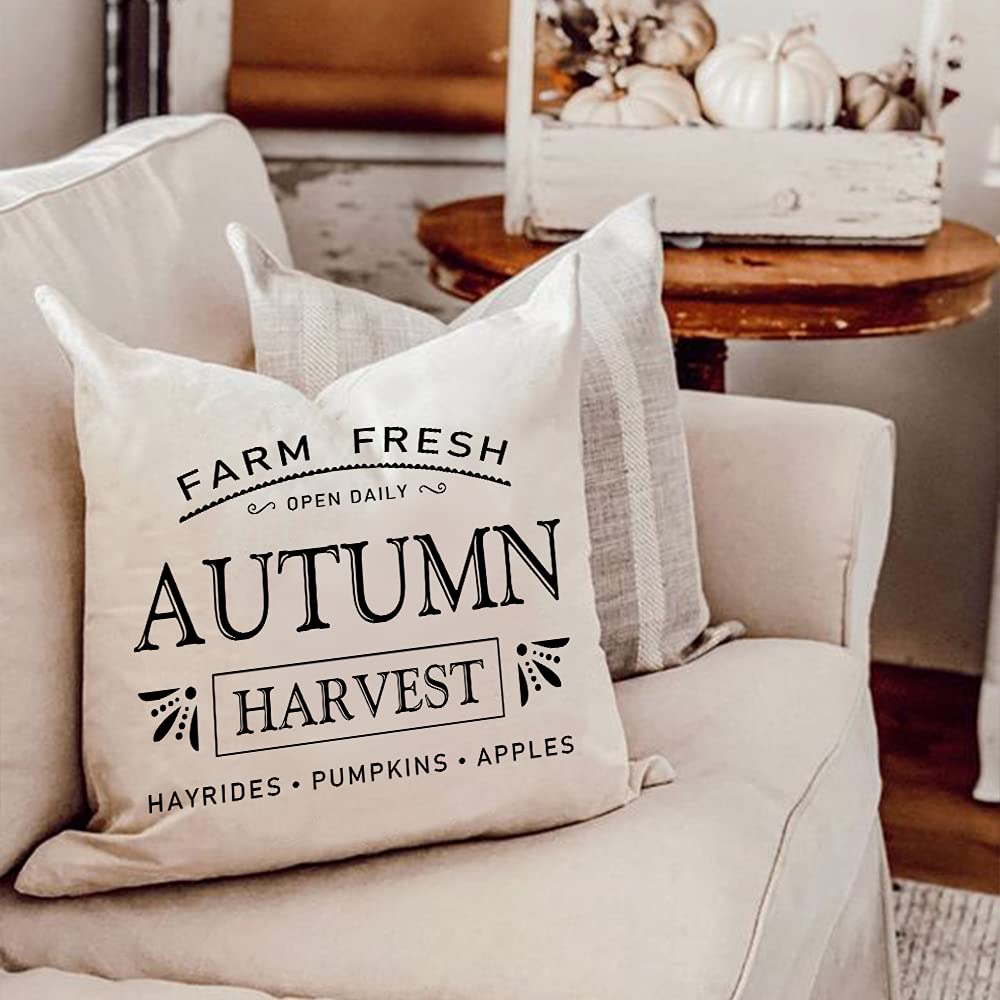 GEEORY Fall Pillow Covers 18x18 inch Set of 4 Pumpkin Maple Leaf Harvest Outdoor Fall Pillows Decorative Throw Pillows Farmhouse Thanksgiving Autumn Cushion Case for Couch