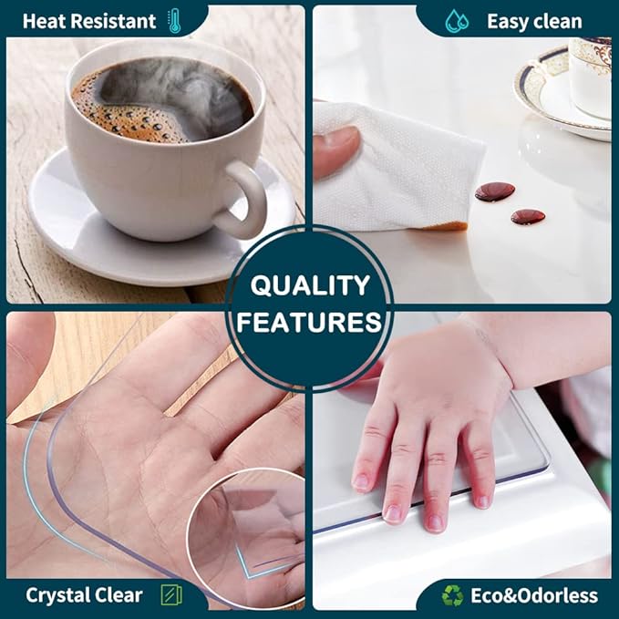 42x70 Inch Table Protector Clear for Dining Room Coffee Work Computer Laptop Table Cover Mat Protector PVC Plastic Tablecloths Rug Floor Protection Easy Clean Wipeable Non-Slip Liner Protective Vinyl