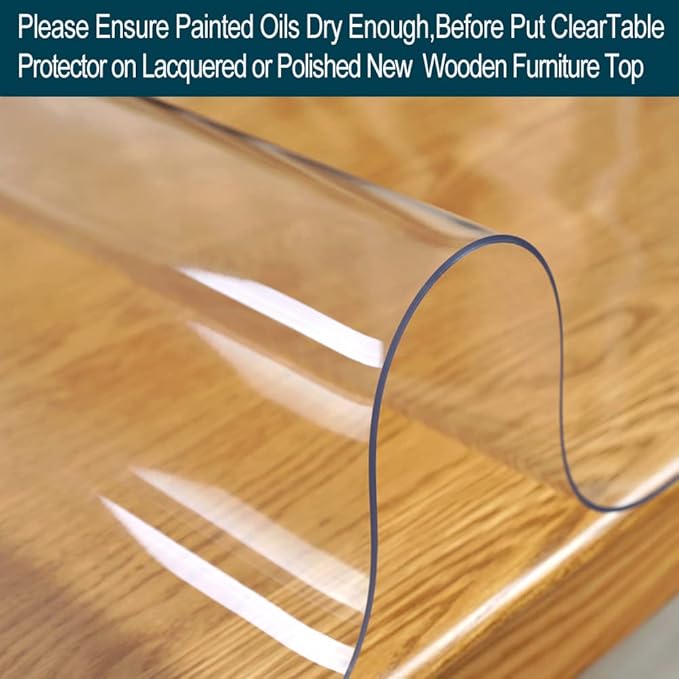 Clear PVC Table Protector Wood Furniture Dining Coffee Kitchen Tabletop Protective Cover Mat Clear Meet Desk Top Pad Plastic Tablecloth Wipeable Rectangle Vinyl Easy Clean PVC 60x96 Inch or 90" or 84"